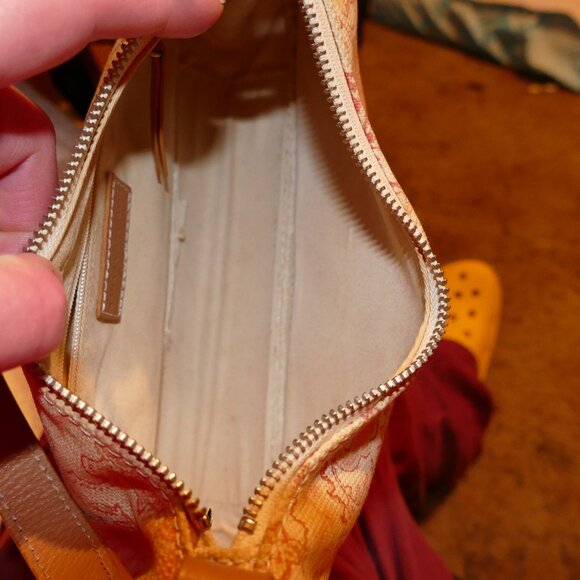 BANANA REPUBLIC Pink/Coral Cotton w/Leather Trim Zippered Small Handbag/Purse - Picture 13 of 16